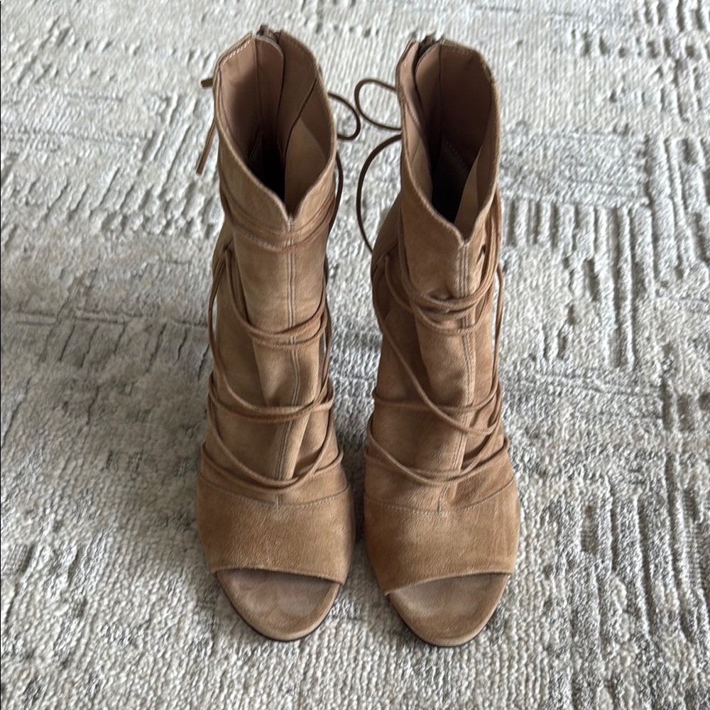 Vince Tan Lace Up Boots with Suede Finish